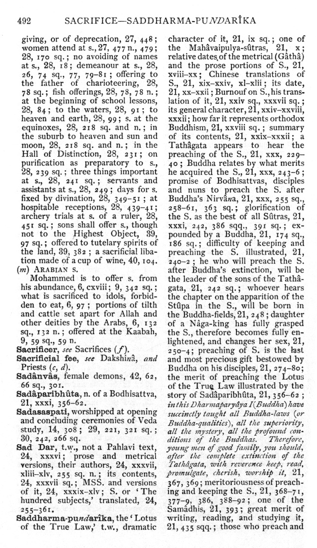 Page 492. Sacrifice—Saddharma-Pundarîka